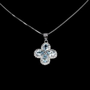 Necklace Irradiated Pear Sky Blue Topaz 6x4mm Simulated CZ 925  Silver 18 Inch